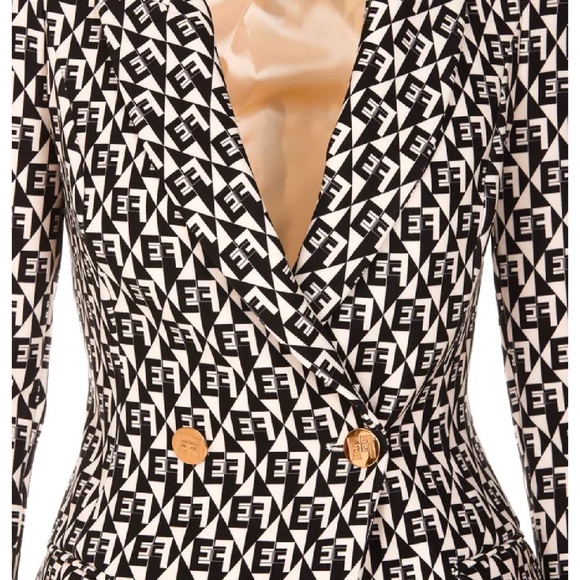 Elisabetta Franchi Diamond Printed Mini Coat Dress - Picture 3 of 4